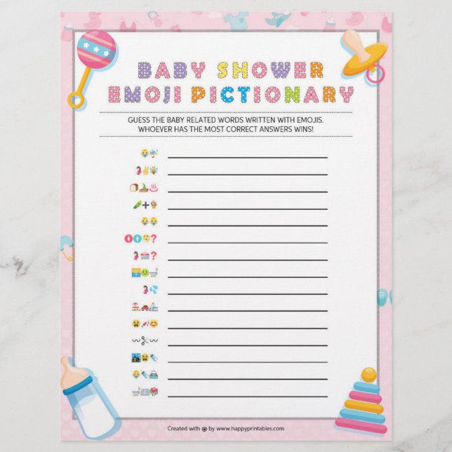 Papel Timbrado Pictionary para Bebês Emoji [Baby Basics Pink] (Frente)