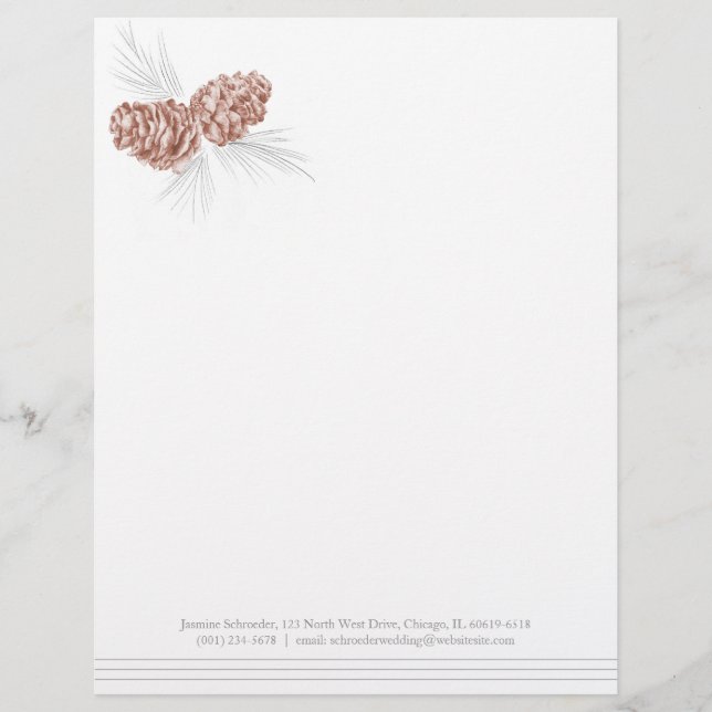 Papel Timbrado Pine cones arte cinza marrom (Frente)