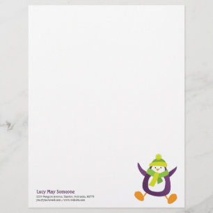 Papel Timbrado Pinguim roxo lunático bonito Personalizable Lette