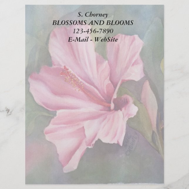 PAPEL TIMBRADO PINK HIBISCUS PERSONALIZÁVEL LETTERHEAD (Frente)
