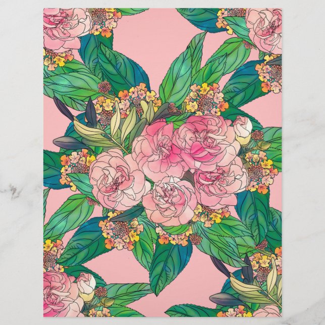Papel Timbrado Pintura De Mão Floral De Cor D'Água Rosa (Frente)