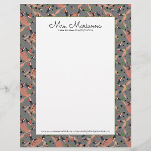 Papel Timbrado Pintura de tucanos e padrão verde de aves