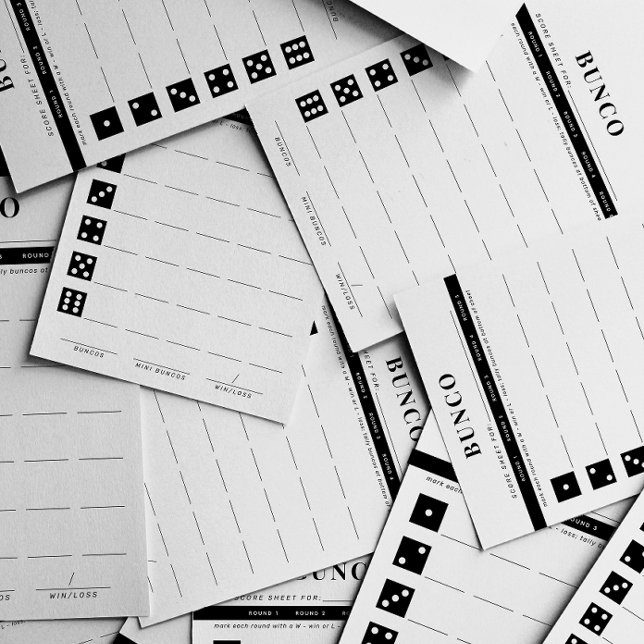 Papel Timbrado Placa de pontuação simples em preto e branco com c (black and white modern and simple bunco scoring sheets)