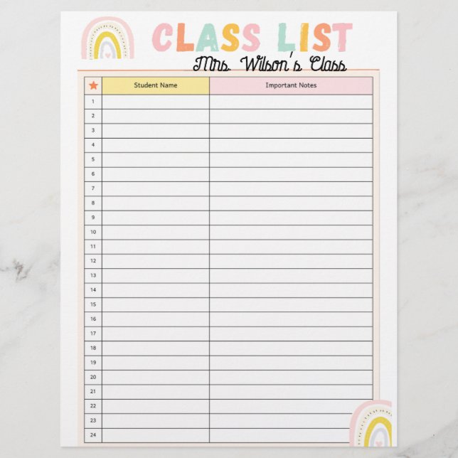 Papel Timbrado Planejador de Lista de Classes (Frente)