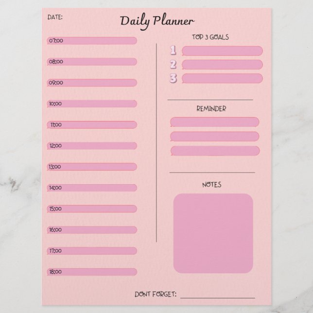 Papel Timbrado Planejador Diário Rosa (Frente)