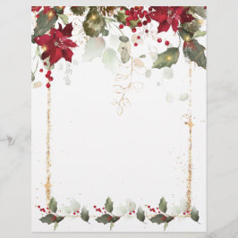 Papel Timbrado Poinsettia Holly Christmas Letterhead