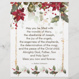 Papel Timbrado Poinsettia Holly Christmas Prayer Letterhead