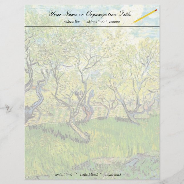 Papel Timbrado Pomar em Blossom, Vincent van Gogh. (Frente)