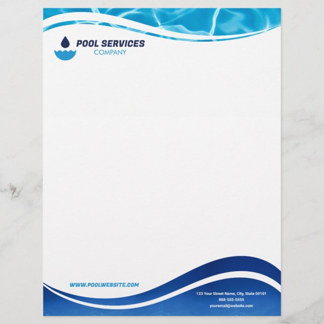 Papel Timbrado Pool Services Company Letterhead | Swimming Pools  (Frente)