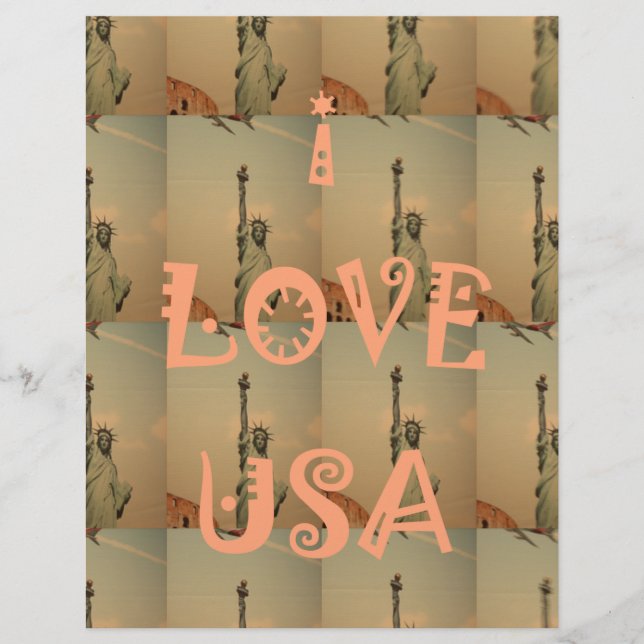 Papel Timbrado Pop-Art Patriótico: "I Love USA" Graphic Art Desig (Frente)