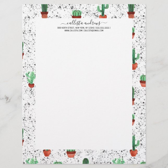 Papel Timbrado Potes Verdes Terracotta Cactus Patterno (Frente)