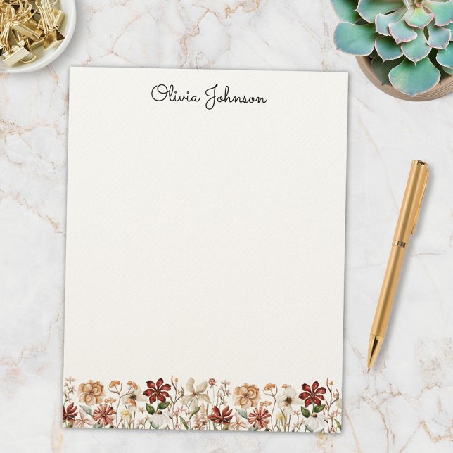 Papel Timbrado Prado de flor selvagem personalizado com aquarela (In situ)