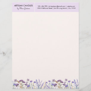 Papel Timbrado Prado de Flores Silvestres Roxas em Aquarela com E