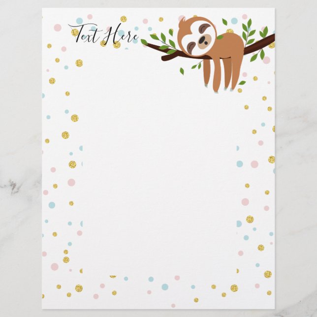 Papel Timbrado preguiça, preguiça aguda, ilustração animal (Frente)