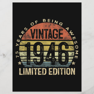 Papel Timbrado Presentes 75 Anos de Idade Vintage 1946 Aniversári