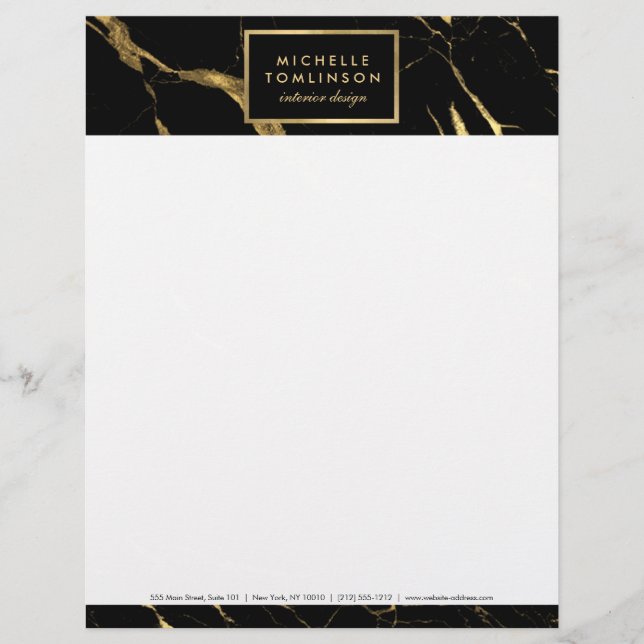 Papel Timbrado Preto e Dourado Marble Designer Lethead (Frente)