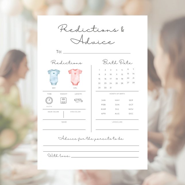 Papel Timbrado Previsões e Conselhos para Chá de Bebê Imprimível (Criador carregado)