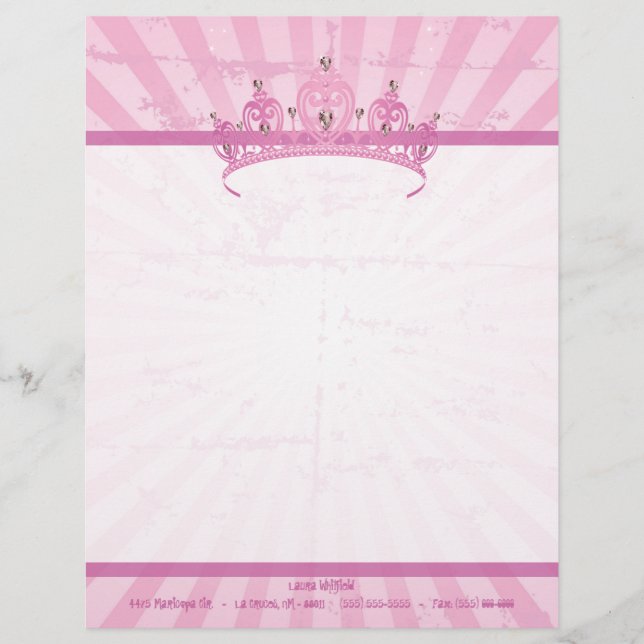 Papel Timbrado Princesa cor-de-rosa Coroa Tiara Cabeçalho Artigos (Frente)