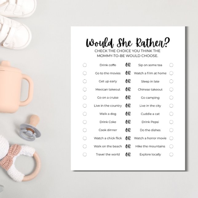 Papel Timbrado Printable Baby Shower Game: Would She Rather?  (Preview of Would She Rather? game)