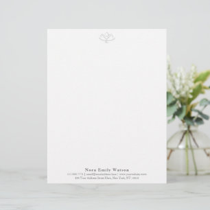 Papel Timbrado Professora de Yoga de Flor de Cinza Elegante Lotus