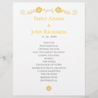 Papel Timbrado Programa de Casamento Floral Amarelo Dourado e Bra
