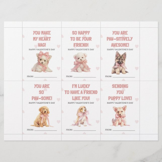 Papel Timbrado Puppy Valentine’s Day Cards for Kids Classroom (Frente)
