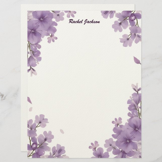 Papel Timbrado Purple Floral Stationery Paper (Frente/Verso)