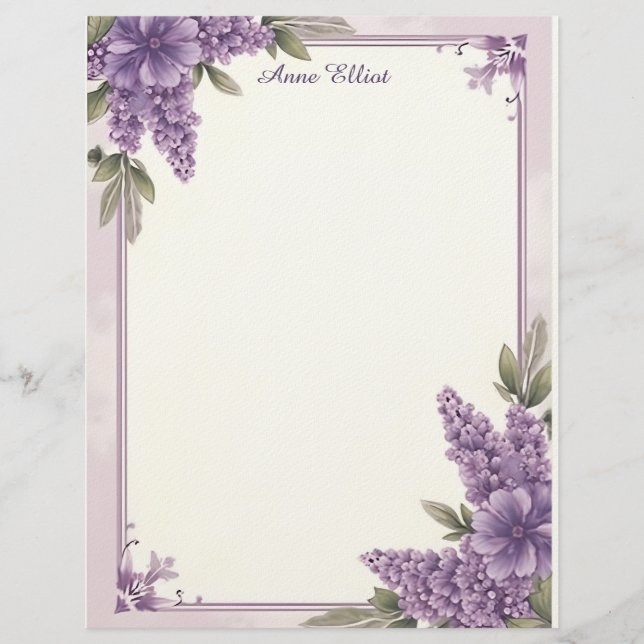 Papel Timbrado Purple Flower Corners Stationery Paper (Frente)