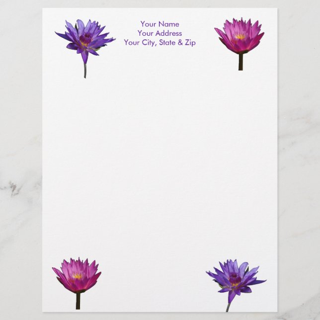Papel Timbrado Purple Waterlily Lotus (Frente)
