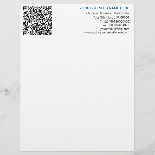 Papel Timbrado QR Code Letterhead Your Business Name Endereço Inf (Frente)