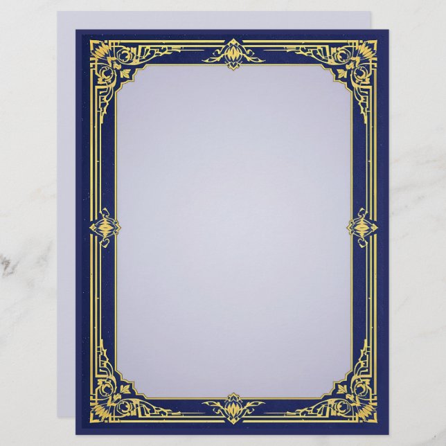 Papel Timbrado Quadro azul e Dourado com o Centro de Lavanda (Frente/Verso)