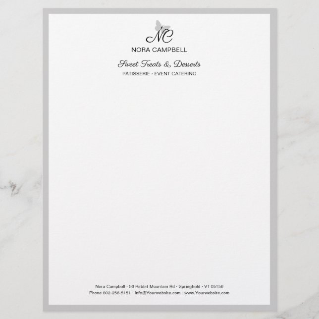 Papel Timbrado Quadro de Cinza do Script Negro Elegante Clássico  (Frente)