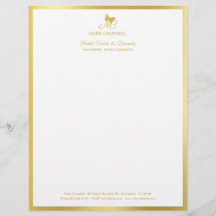 Papel Timbrado Quadro de Monograma da Borboleta Clássica Elegante