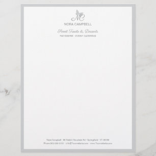 Papel Timbrado Quadro de Monograma de Borboleta Clássica de Cor P