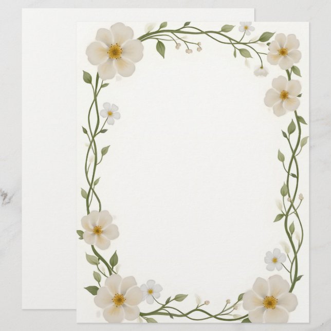 Papel Timbrado Quadro do retângulo da flor branca (Frente/Verso)