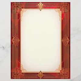 Papel Timbrado Quadro Dourado de Deco de Arte no Fundo Vermelho