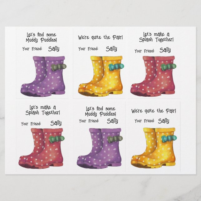 Papel Timbrado Rainbotas, Wellies, Cartões Classe 6 Personalizar  (Frente)