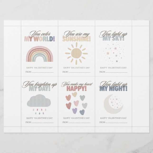 Papel Timbrado Rainbow Valentine’s Day Cards for Kids Classroom (Frente)