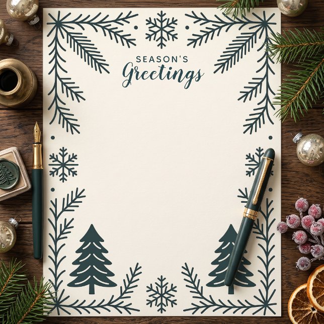 Papel Timbrado Ramo de Pinheiro Escandinavo Natal Floresta de Inv (Criador carregado)