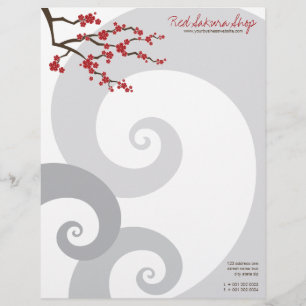 Papel Timbrado Red Cherry Blossoms Sakura Flores e Cinzas Espirai