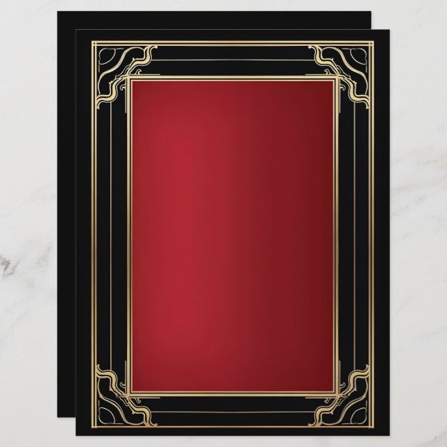 Papel Timbrado Red Dourado Art Deco Luxury (Frente/Verso)