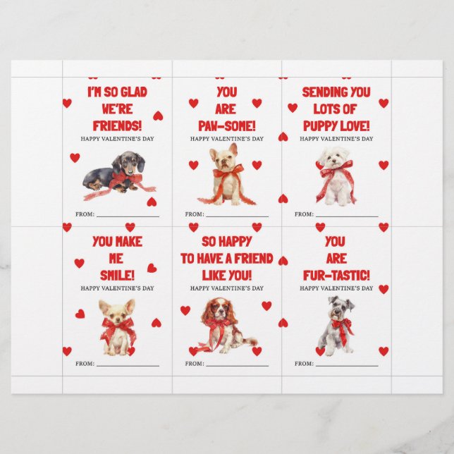 Papel Timbrado Red Puppy Valentine’s Day Cards for Kids Classroom (Frente)