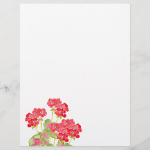 Papel Timbrado Red Watercolor Geraniums 2