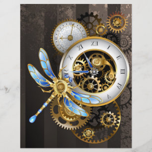 Papel Timbrado Relógio Steampunk com Dragonfly Mecânica