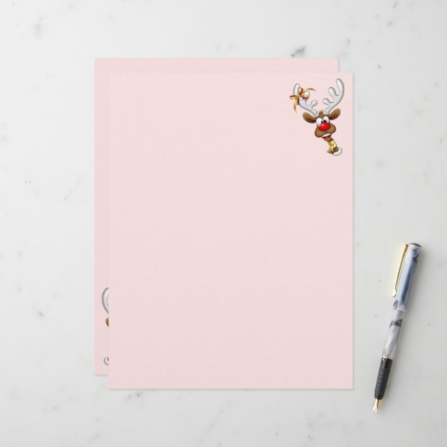 Papel Timbrado Rena Fofa Espiando Meme de Natal (Frente/Verso In Situ)