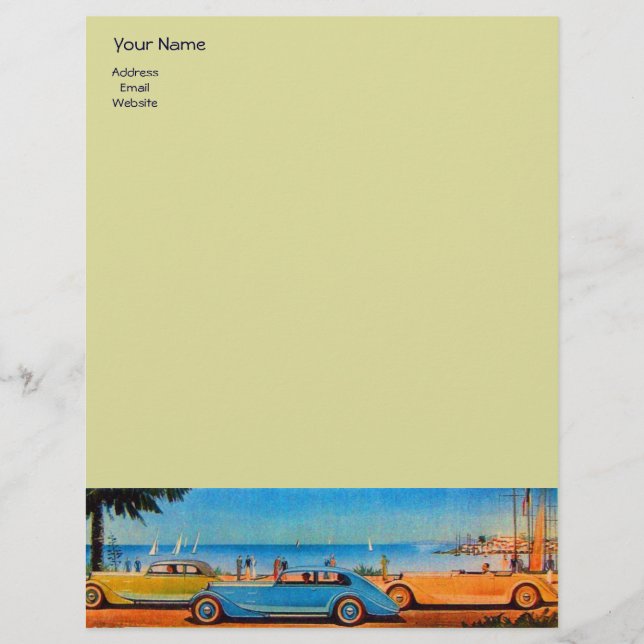 Papel Timbrado RETRO CARROS - reparo automático automóvel, azul a (Frente)