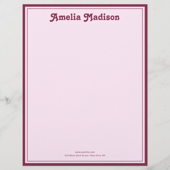 Papel Timbrado Retro Simple Pink Letterhead (Frente)