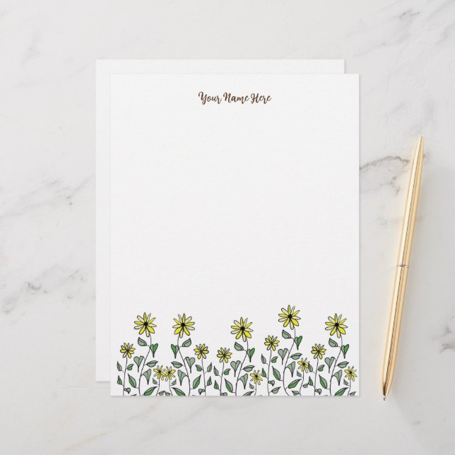 Papel Timbrado Retro Wildflower Doodle Personalized Cute Floral (Frente/Verso In Situ)