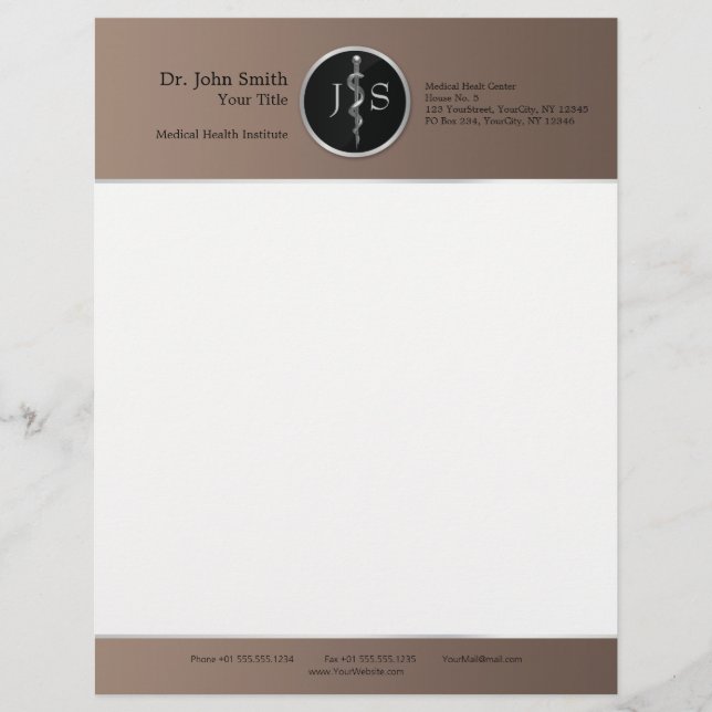 Papel Timbrado Rod de Asclepius Noble Classy Silver Médico (Frente)