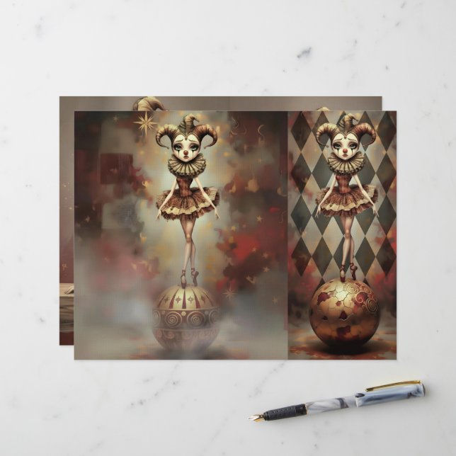 Papel Timbrado  Romantic Clown Scrapbooking Sheet (Frente/Verso In Situ)